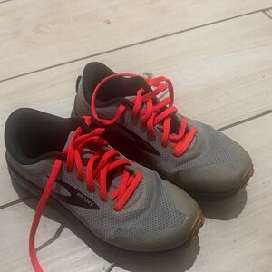 Brooks Gray and Neon Red Athletic Shoes